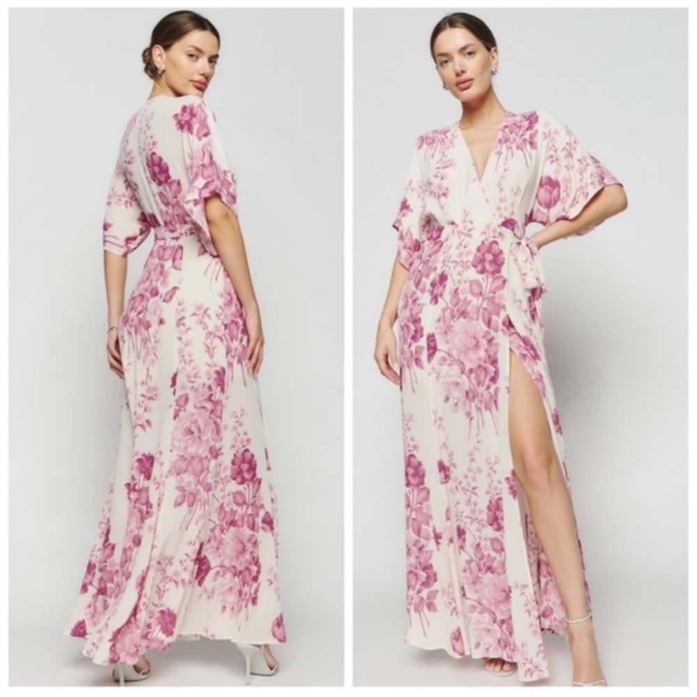 Reformation Winslow Dress crista pink floral print wrap maxi